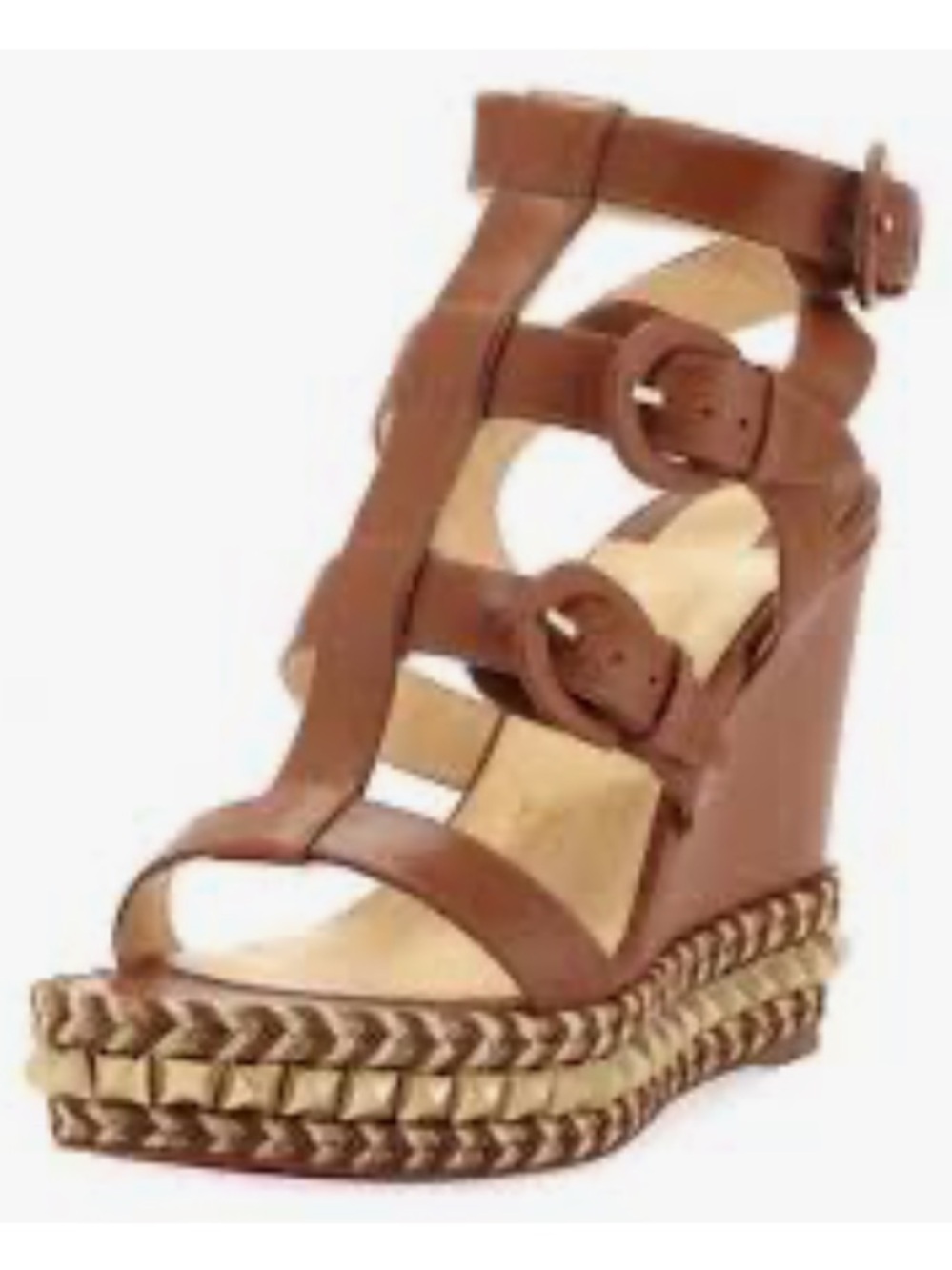 Christian Louboutin | Rocknbuckle Wedge Sandals Brown leather | Size 7/37